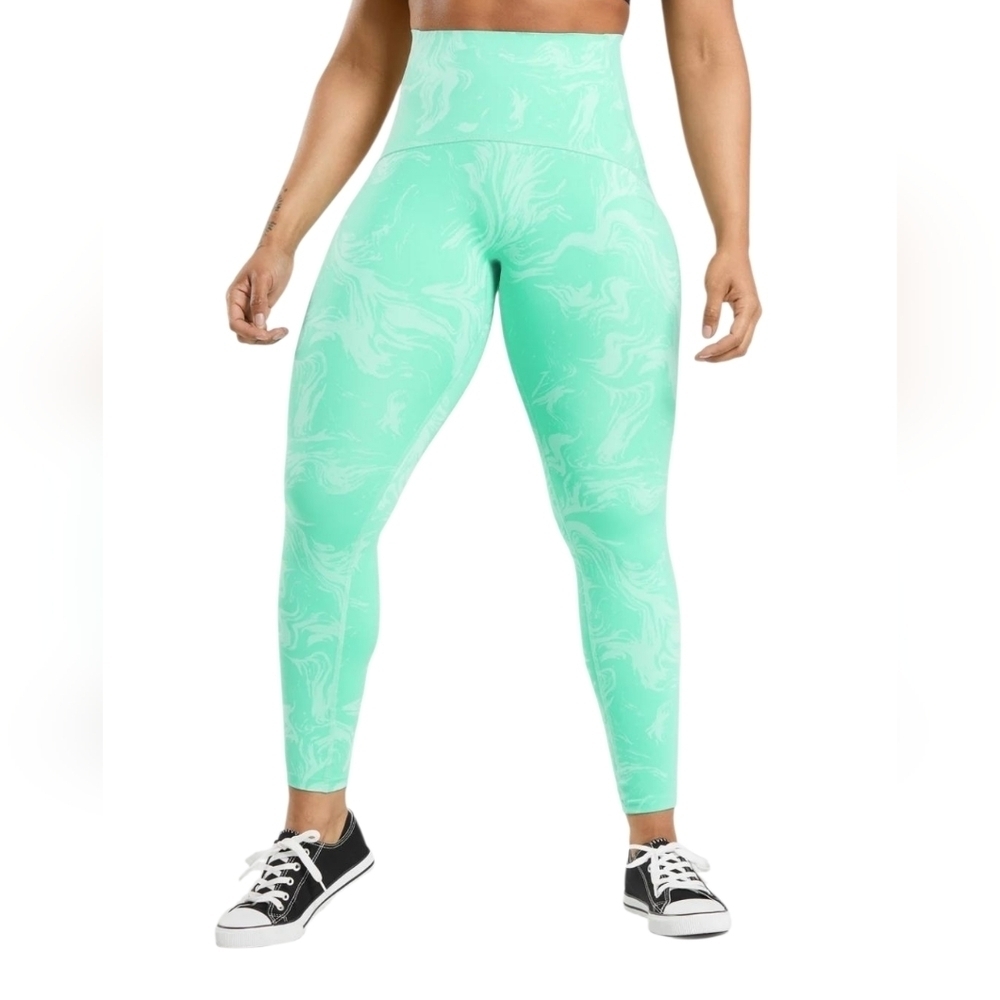 Gymshark Waist Support Leggings Bright Turquoise Print High Stay-put Waist XS